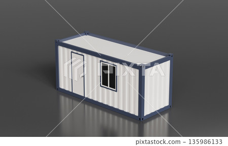 Portable Modular Container Office Mock up with Door and Window. 3D Rendering. Portable Modular Container Office Mock up with Door and Window. 3D Rendering. 135986133
