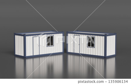 Portable Modular Container Office Mock up with Door and Window. 3D Rendering. Portable Modular Container Office Mock up with Door and Window. 3D Rendering. 135986134