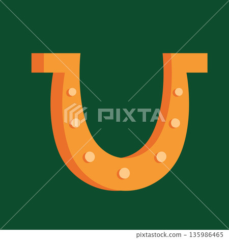 Golden horseshoe symbol on a green background. Lucky illustration for Saint Patricks Day designs, games, posters and festive graphics. Golden horseshoe symbol on a green background. Lucky illustration for Saint Patricks Day designs, games, posters and festive graphics. 135986465