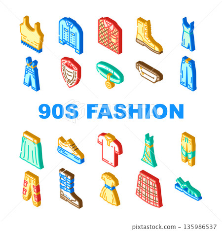 90s fashion clothing and accessories isometric set 90s fashion clothing and accessories isometric set 135986537