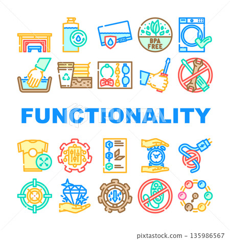 Functionality product technical characteristics feature vector icons 135986567