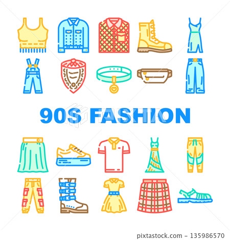 Nineties fashion clothing and accessories collection 135986570