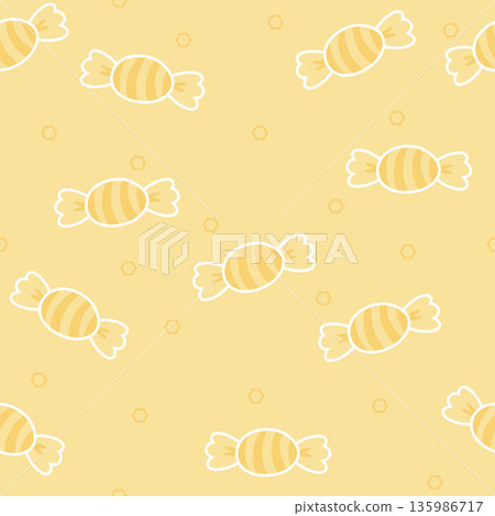weet Yellow Candy Seamless Pattern with Hexagon Shapes on Pastel Background 135986717