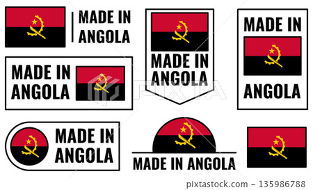 Icons set showcasing Angola product emblem representing Made in Angola Icons set showcasing Angola product emblem representing Made in Angola 135986788