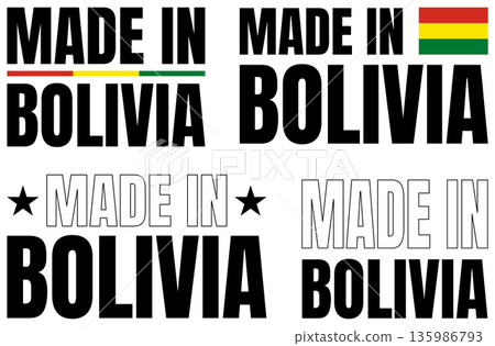 Icons set shows bold font designs featuring the phrase made in Bolivia for creative use 135986793
