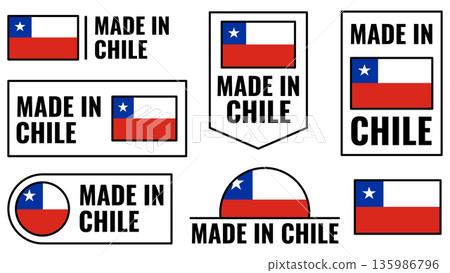 Made in Chile icons set showcases distinct signs featuring the Chilean flag design Made in Chile icons set showcases distinct signs featuring the Chilean flag design 135986796
