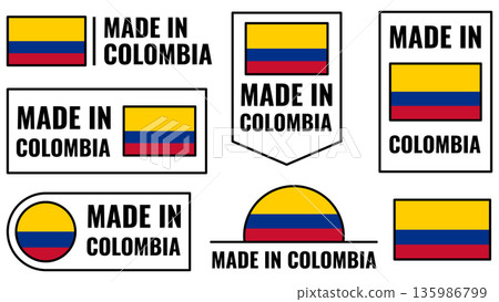 Set of icons representing Colombian products with the national flag Set of icons representing Colombian products with the national flag 135986799