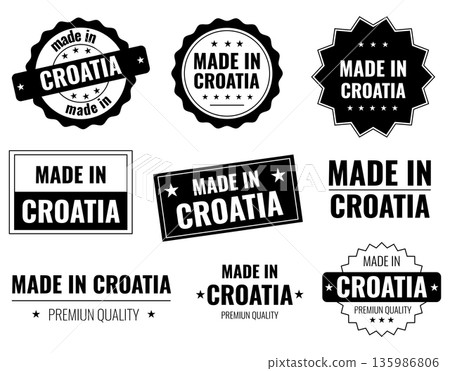 Icons set showing various labels for products made in Croatia for brand recognition Icons set showing various labels for products made in Croatia for brand recognition 135986806