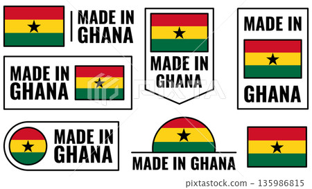 Icons set showing made in Ghana product emblems for local goods and products Icons set showing made in Ghana product emblems for local goods and products 135986815