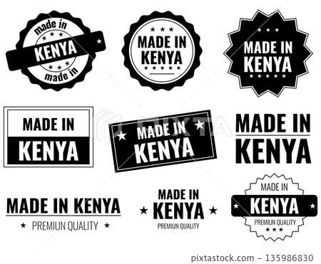 Made in Kenya labels showcasing product emblems for local goods and brands from Kenya 135986830