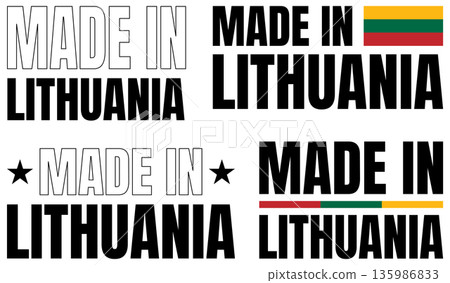 Bold icons set showing Made in Lithuania in different styles and fonts 135986833