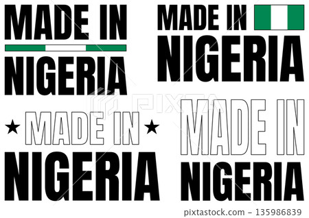 Icons set featuring made in Nigeria phrases in bold font and various styles 135986839