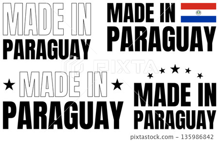 Icons set featuring text Made in Paraguay with bold font and flag design elements 135986842