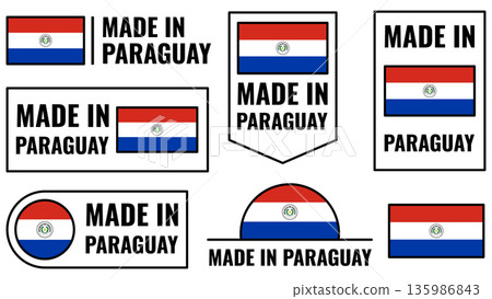 Icons set for Paraguay products featuring emblems and flags of Paraguay in various designs 135986843