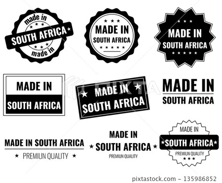 Made in South Africa labels icons showing product emblems for local goods Made in South Africa labels icons showing product emblems for local goods 135986852
