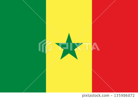Senegal flag displays colors of green, yellow, and red with a green star at the center 135986872