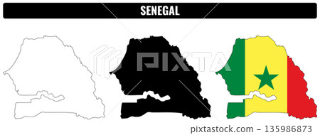 Shapes of Senegal featuring outline and flag representation for educational purposes 135986873