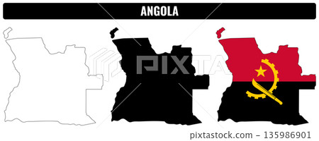 Different shapes of Angola showing outline and flag design 135986901