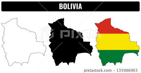 Shapes of Bolivia in different styles for learning and education purposes 135986903