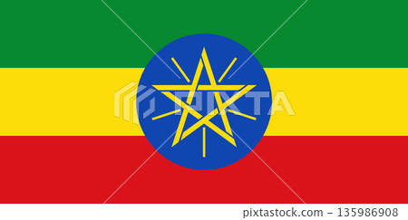 Ethiopia flag features green, yellow, and red colors with a blue circle and star emblem 135986908
