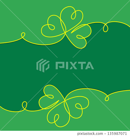 Top and Bottom Frame border made of Trefoil Outline drawing and Paper cut Shapes Copy space Template. Isolated Vector illustration Spring Holidays Greeting Themed Cards, invite or banner, leaflet, tag Top and Bottom Frame border made of Trefoil Outline drawing and Paper cut Shapes Copy space Template. Isolated Vector illustration Spring Holidays Greeting Themed Cards, invite or banner, leaflet, tag 135987071