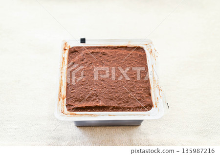 Put the cake batter back into the tofu package. Put the cake batter back into the tofu package. 135987216