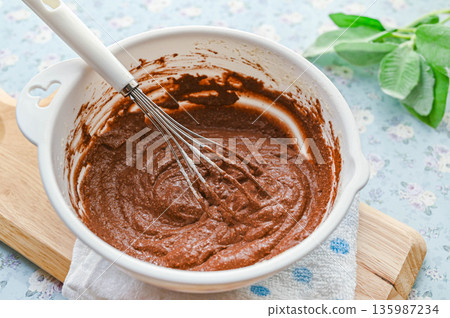 Tofu cocoa cake batter Tofu cocoa cake batter 135987234