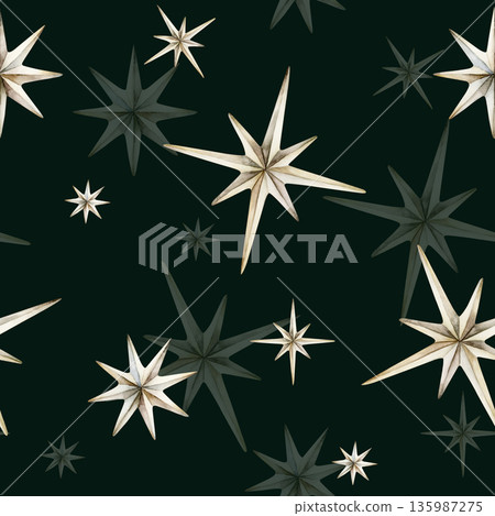 Cute white silver stars seamless pattern on dark background. Watercolor hand drawn isolated illustration for nursery textile kids fabric Muslim holiday Ramadan design print wrapping paper Eid Mubarak 135987275