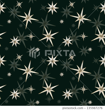 Cute white silver stars seamless pattern on dark background. Watercolor hand drawn isolated illustration for nursery textile kids fabric Muslim holiday Ramadan design print wrapping paper Eid Mubarak 135987276