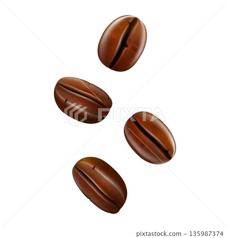 Coffee beans isolated on white background . Realistic vector 3d illustration 135987374
