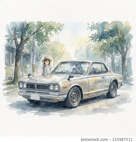 森林裡的汽車和女孩 135987511