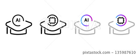 AI education icon set featuring graduation cap artificial intelligence processor chip symbol online learning digital school technology academic research AI education icon set featuring graduation cap artificial intelligence processor chip symbol online learning digital school technology academic research 135987610