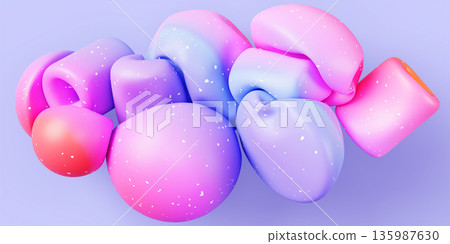 Memphis 3d background with abstract geometric shapes in rainbow gradient purple pink blue colors. Y2k liquid graphic art. Bright puffy 90s plastic and inflatable style minimal design. 3D illustration Memphis 3d background with abstract geometric shapes in rainbow gradient purple pink blue colors. Y2k liquid graphic art. Bright puffy 90s plastic and inflatable style minimal design. 3D illustration 135987630