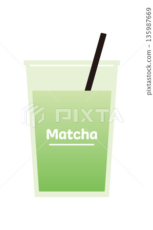 外帶抹茶拿鐵杯。簡約咖啡杯向量圖。 135987669