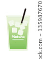 Takeaway iced matcha latte cup. Simple cafe cup vector illustration. 135987670
