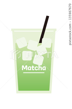 外帶冰抹茶拿鐵杯。簡約的咖啡杯向量圖。 135987670