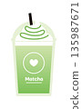 Vector illustration of takeaway iced matcha frappe with chocolate sauce. 135987671