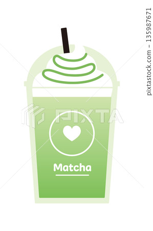 外帶冰抹茶星冰樂配巧克力醬的向量圖。 135987671
