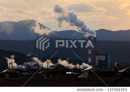 Satsumasendai City's factories and townscape at dusk 135988163