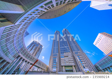 Tokyo cityscape in Japan: View of the Tokyo Metropolitan Government Building, business district, and clear skies... Towards a new era... = January 25, 2026 135989214