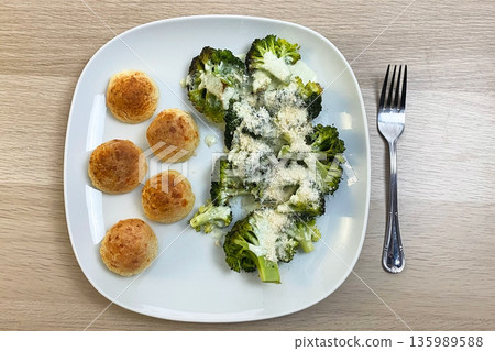 Roasted Broccoli with Parmesan and Golden Cheese Puffs Roasted Broccoli with Parmesan and Golden Cheese Puffs 135989588
