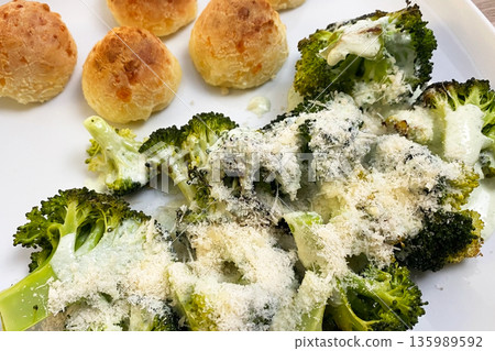 Cheesy Roasted Broccoli with Po de Queijo Cheesy Roasted Broccoli with Po de Queijo 135989592