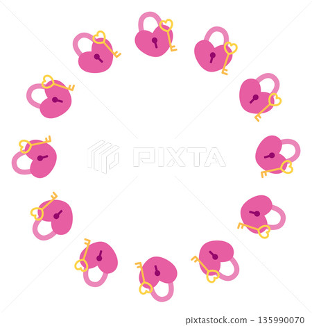 Round frame with a heart-shaped lock and key. Isolated white background. Flat-style vector illustration Round frame with a heart-shaped lock and key. Isolated white background. Flat-style vector illustration 135990070