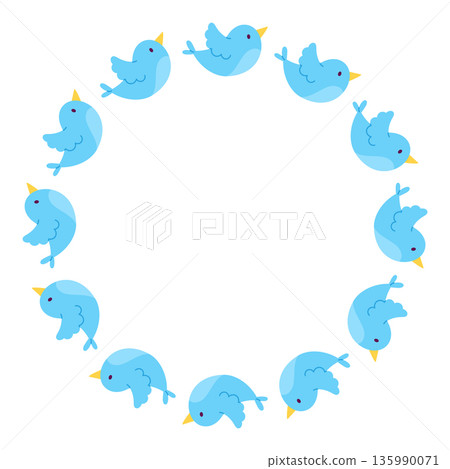 Round frame with blue birds. Isolated white background. Flat style vector illustration Round frame with blue birds. Isolated white background. Flat style vector illustration 135990071