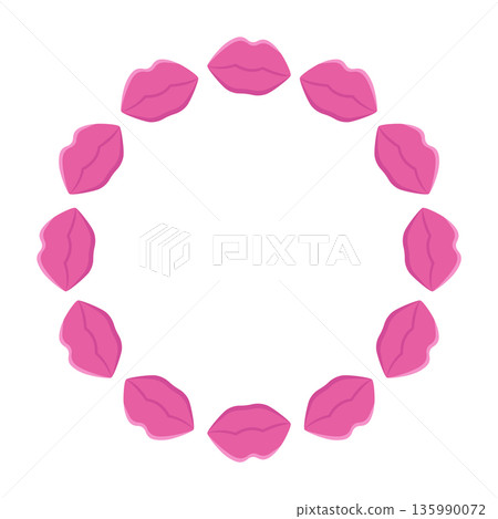 Round frame with pink lips. Isolated white background. Flat-style vector illustration Round frame with pink lips. Isolated white background. Flat-style vector illustration 135990072