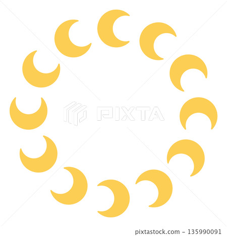 Round crescent moon frame. Isolated white background. Simple flat vector illustration Round crescent moon frame. Isolated white background. Simple flat vector illustration 135990091