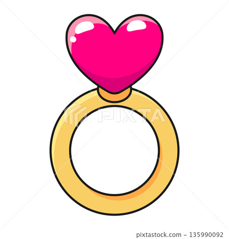 Cartoon ring with a heart. Isolated white background. Vector illustration 135990092