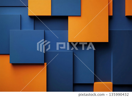 An abstract composition of overlapping blue and orange squares and rectangles, creating a layered, geometric pattern with a modern aesthetic. An abstract composition of overlapping blue and orange squares and rectangles, creating a layered, geometric pattern with a modern aesthetic. 135990432