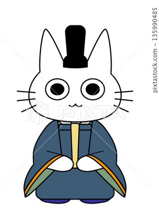 Illustration of a cat dressed as the Emperor for Hinamatsuri (Doll Festival) - A male Hina doll-style character holding a scepter Illustration of a cat dressed as the Emperor for Hinamatsuri (Doll Festival) - A male Hina doll-style character holding a scepter 135990485