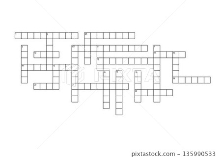 Blank crossword puzzle grid for twenty-two words, empty template squares to fill in for riddle, educational or leisure game, ready for making any 135990533